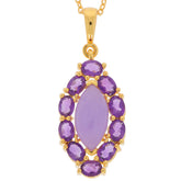Marquise purple amethyst sterling silver pendant with accent gemstones, elegant jewelry piece for sophisticated style.